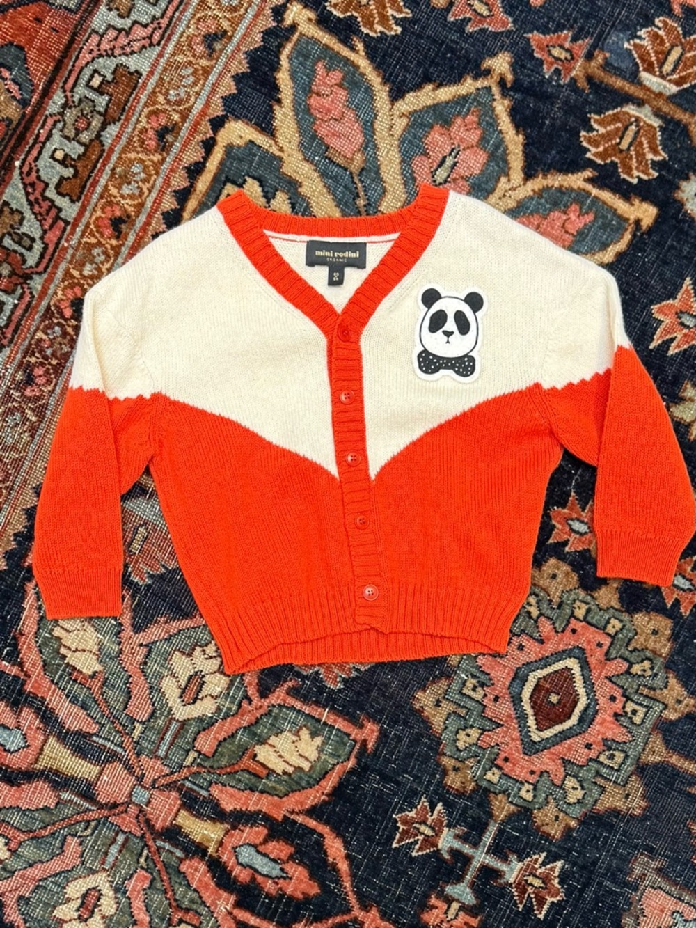 Mini Rodini Orange and Cream Panda Cardigan Size 80/86 (9 - 18 months)